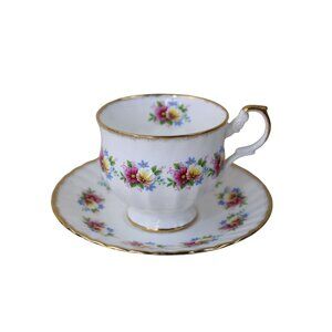 Rosina China England Teacup Saucer Floral Pink Yellow 91402
